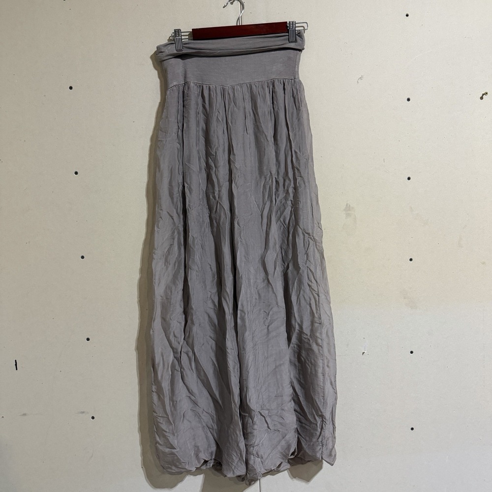 Cobblestone Living Madelyn Silk Pants Wide Leg Taupe One Size Fits S/M Italy
